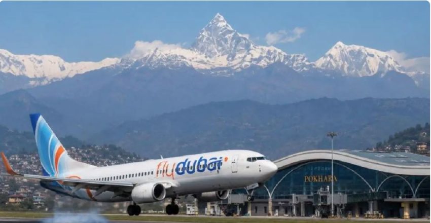 दुबईबाट पोखरा अवतरण गरेको ‘फ्लाई दुबई विमान’लाई गरियो भव्य स्वागत